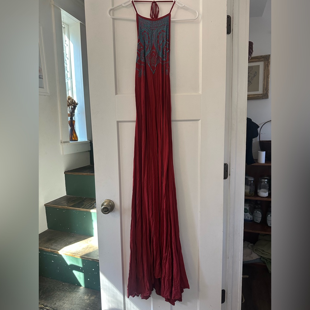 Elegant Red Halter Maxi Dress